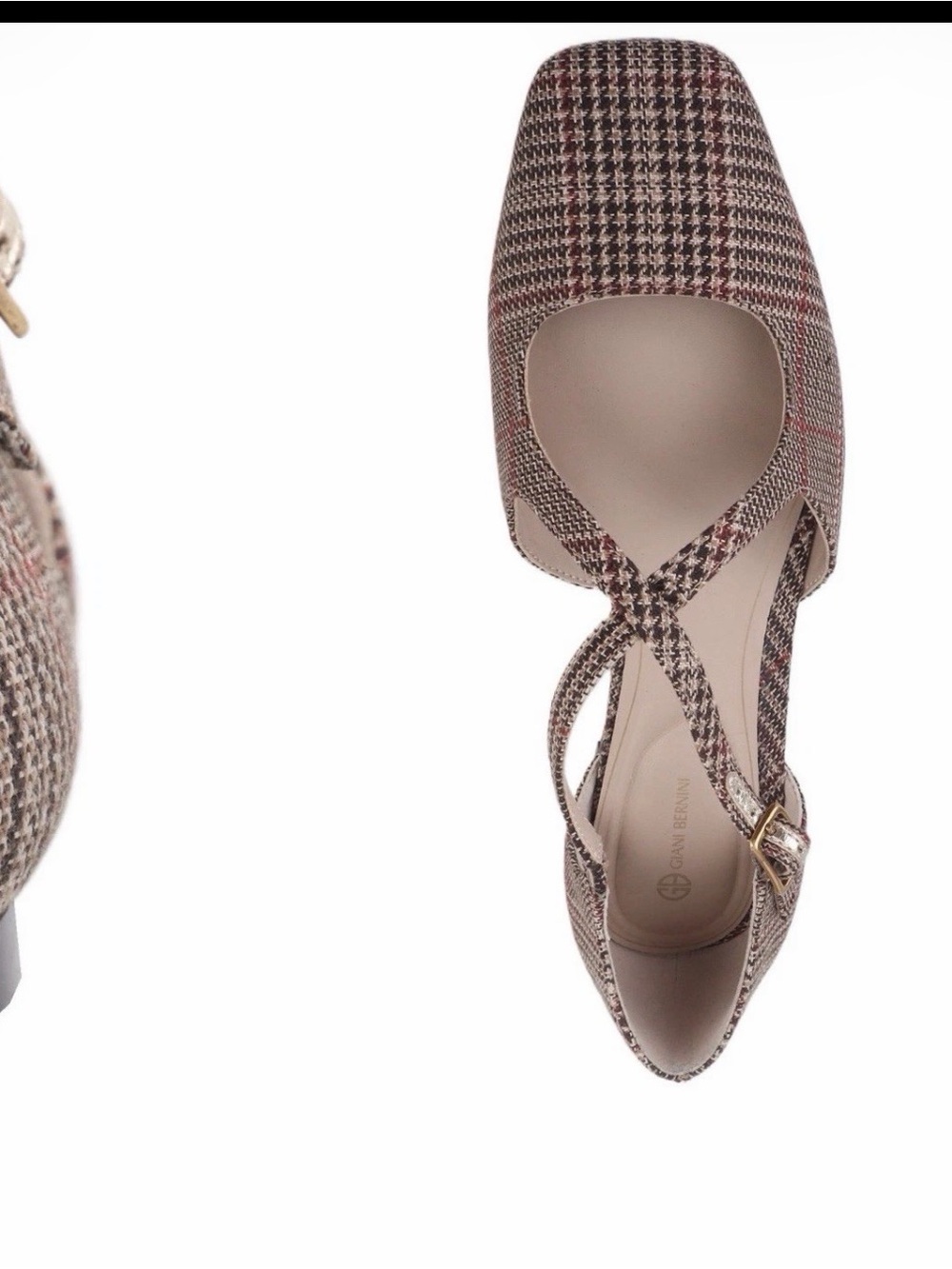 Giani Bernini Plaid Cross-Strap Pump in Brown and Tan